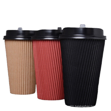 Ripple wall three layers high quality beverages paper coffee cups with lid manufacturer